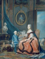 Portrett av Marie-Josephe de Saxe (1731-67) Dauphine av Frankrike og hennes sønn Louis Joseph Xavier de France (1751-61) hertug av Burgund, ca. 1760-61 (pastell)